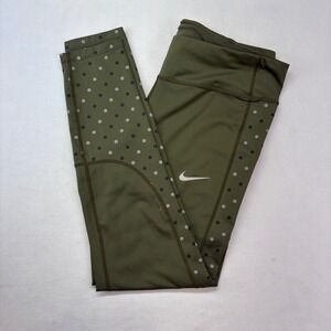 Nike Dri Fit Womens Leggings Olive Green Polka Dot Athletic Pants XL